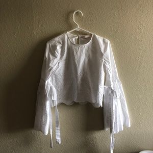 Zara Trafaluc bell sleeve lacy cropped blouse